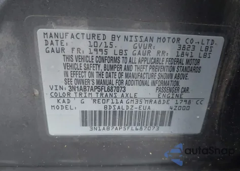 2015 Nissan Sentra Sv from USA, damaged, VIN 3N1AB7AP5FL687073